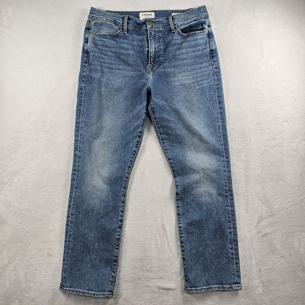 Frame Le High Straight Jeans Womens 31x26.5 Stretch Bixby OPLHST456 Denim Blue